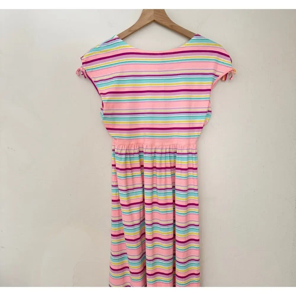 Gymboree Girls Rainbow Stripe Midi Dress XL 14 Knit Cap Sleeve Twirl Soft Preppy